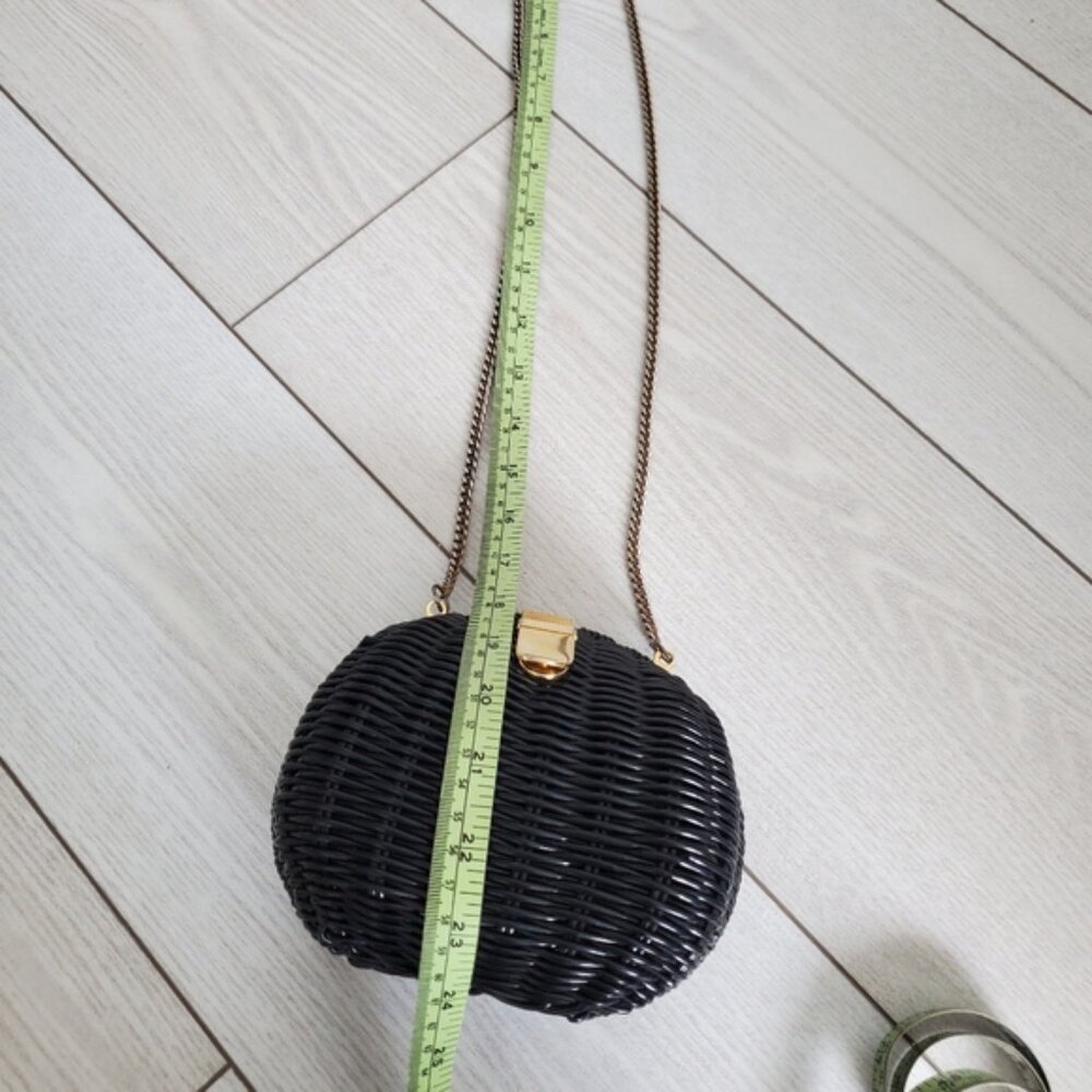 Vintage Straw Structured Mermaid Black Boho Crossbody Mini Bag Purse - Picture 6 of 7
